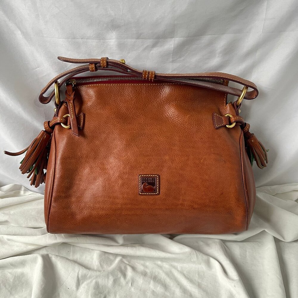 Dooney and Bourke Florentine Leather Tassel Medium Zip Hobo Handbag Purse